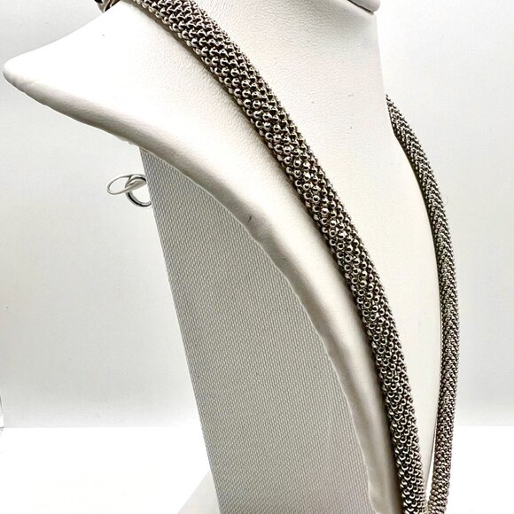 Sterling Silver & Onyx Mesh Necklace – Made in Italy | 18" Statement Chain - Picture 4 of 15